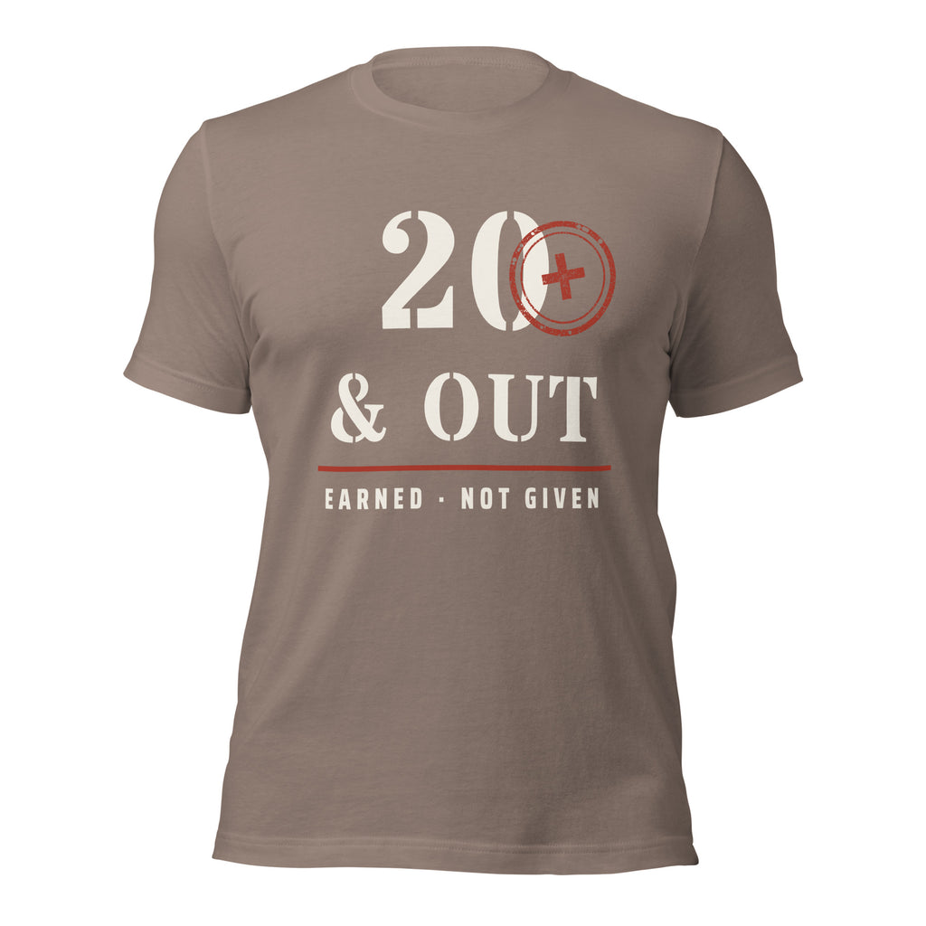 20 Plus & Out T-Shirt in Pebble, front, Twenty & Out