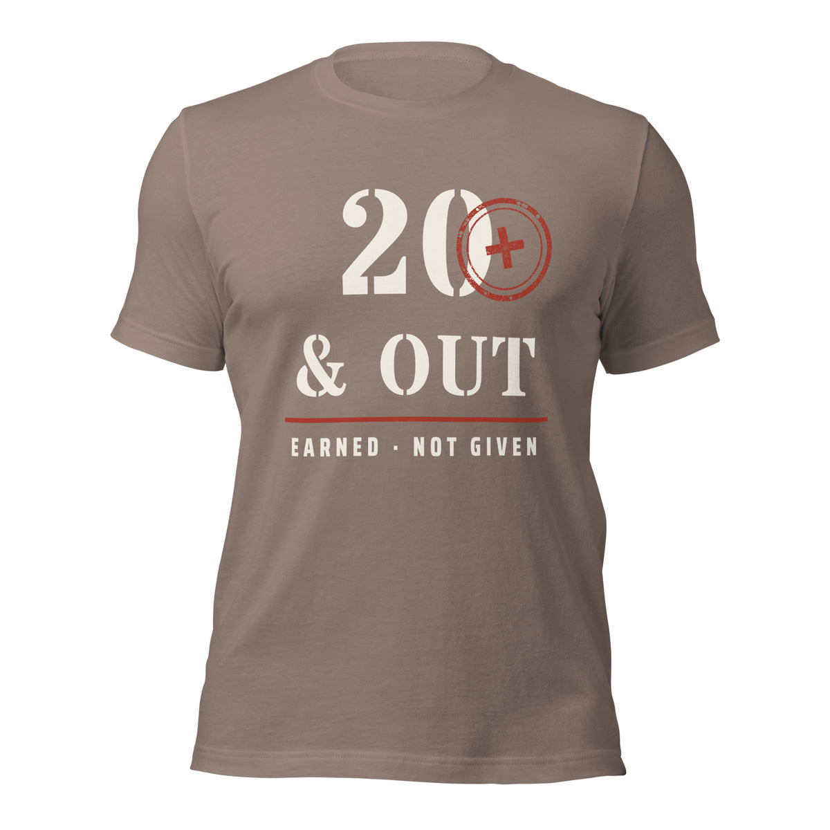 20 Plus & Out T-Shirt in Pebble, front, Twenty & Out