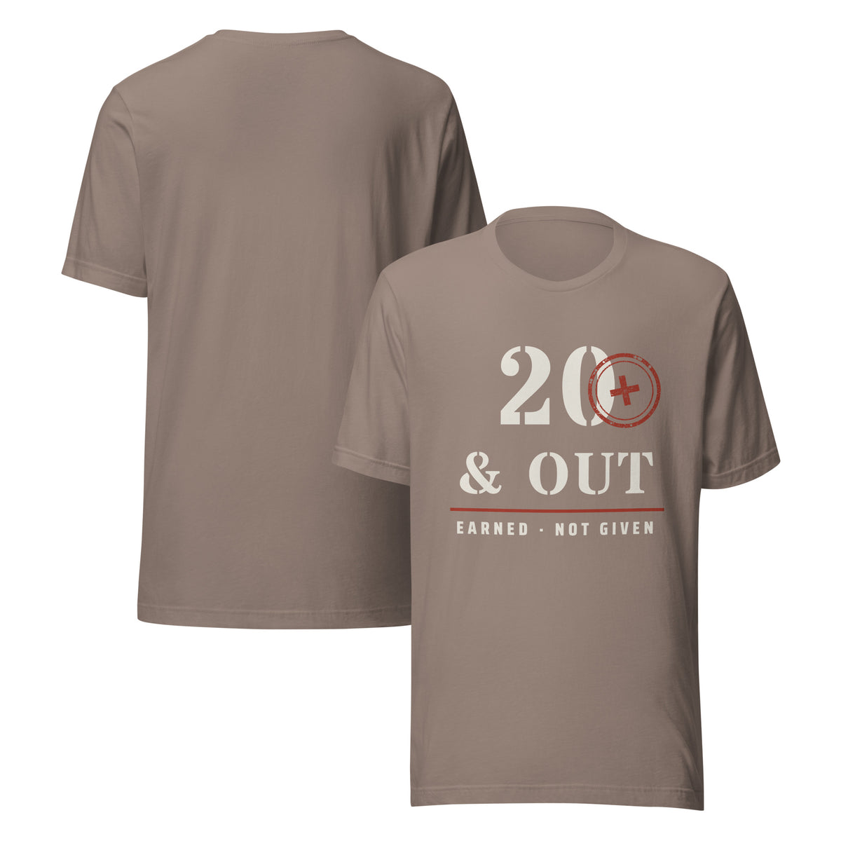 20 Plus & Out T-Shirt in Pebble Front And, back, Twenty & Out