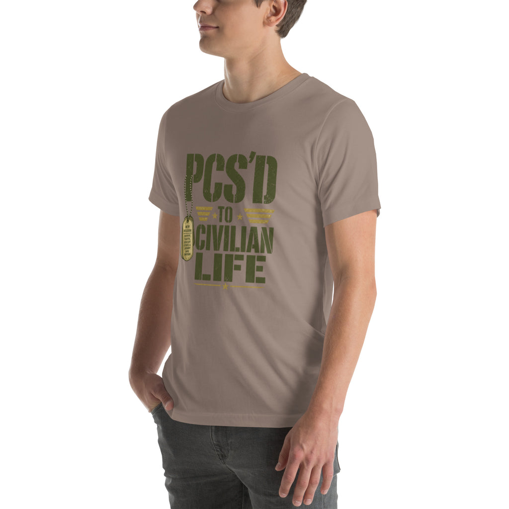 PCS'd to Civilian Life T-Shirt in Pebble, left front, Twenty & Out