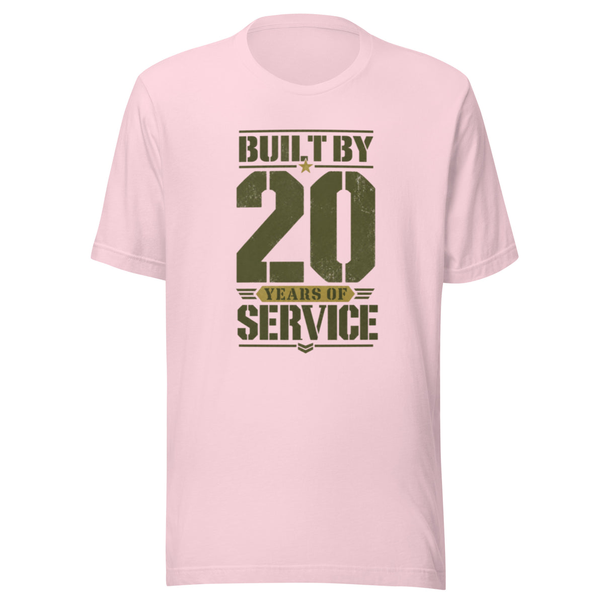 Built By 20 Years of Service T-Shirt in Soft Pink, front, Twenty & Out
