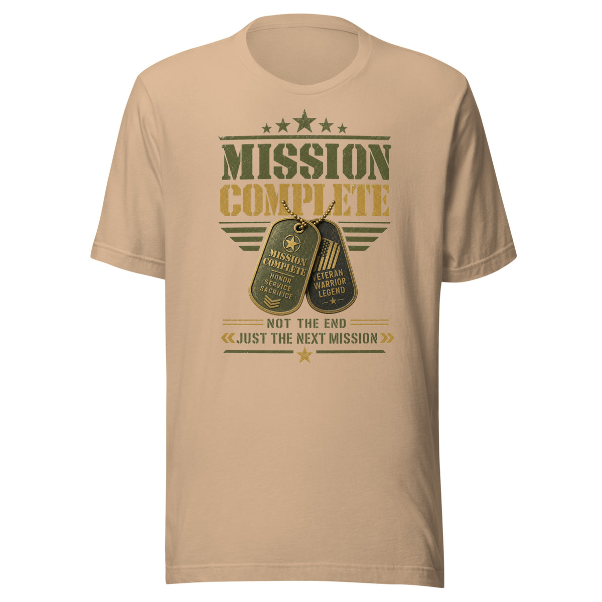 Mission Complete T-Shirt in Tan, front, Twenty & Out
