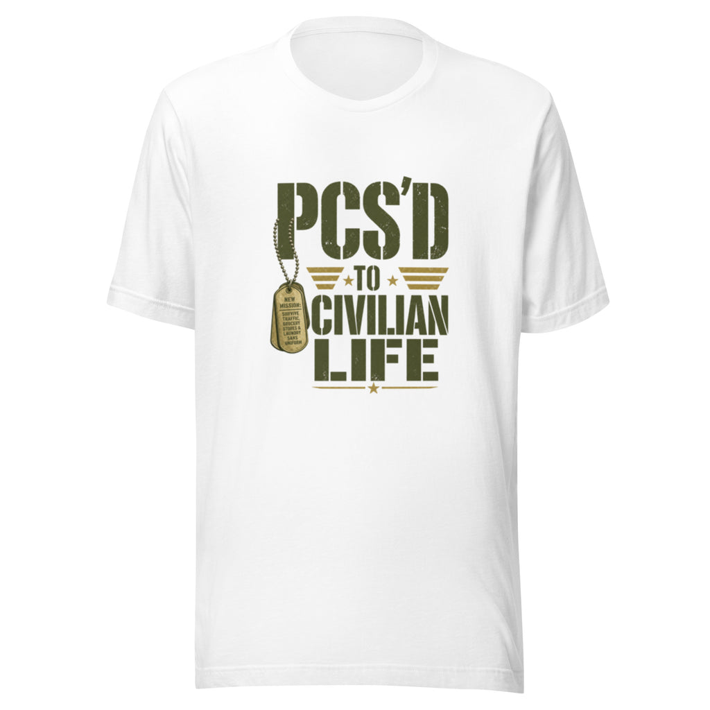 PCS'd to Civilian Life T-Shirt in White, front, Twenty & Out