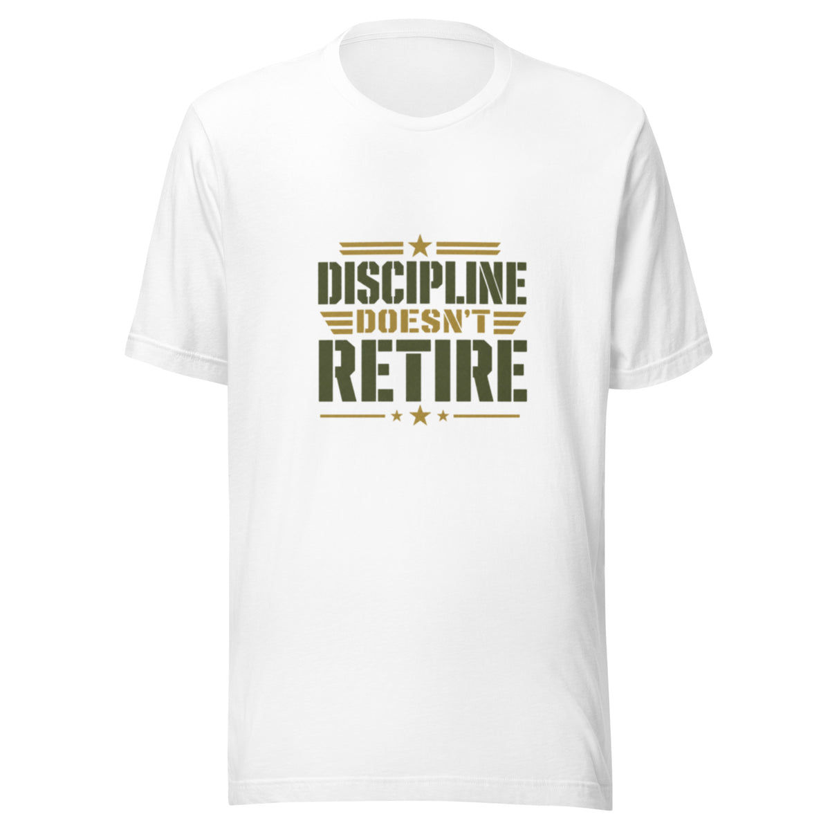 Discipline Doesn't Retire T-Shirt in White, front, Twenty & Out