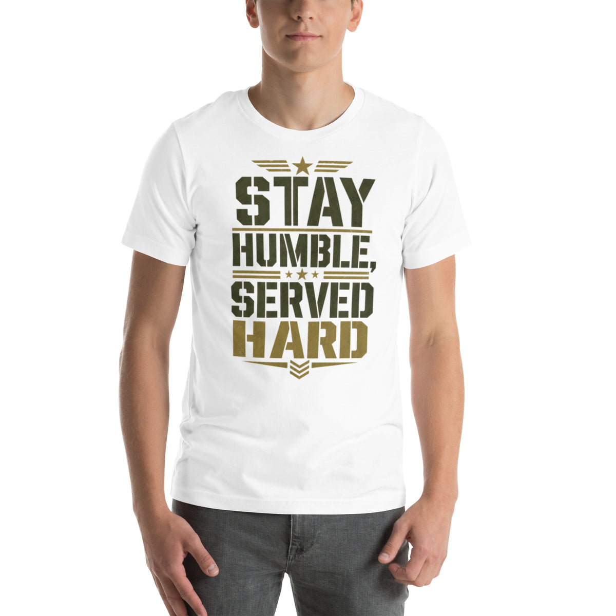 Stay Humble, Serve Hard T-Shirt in White, front, Twenty & Out