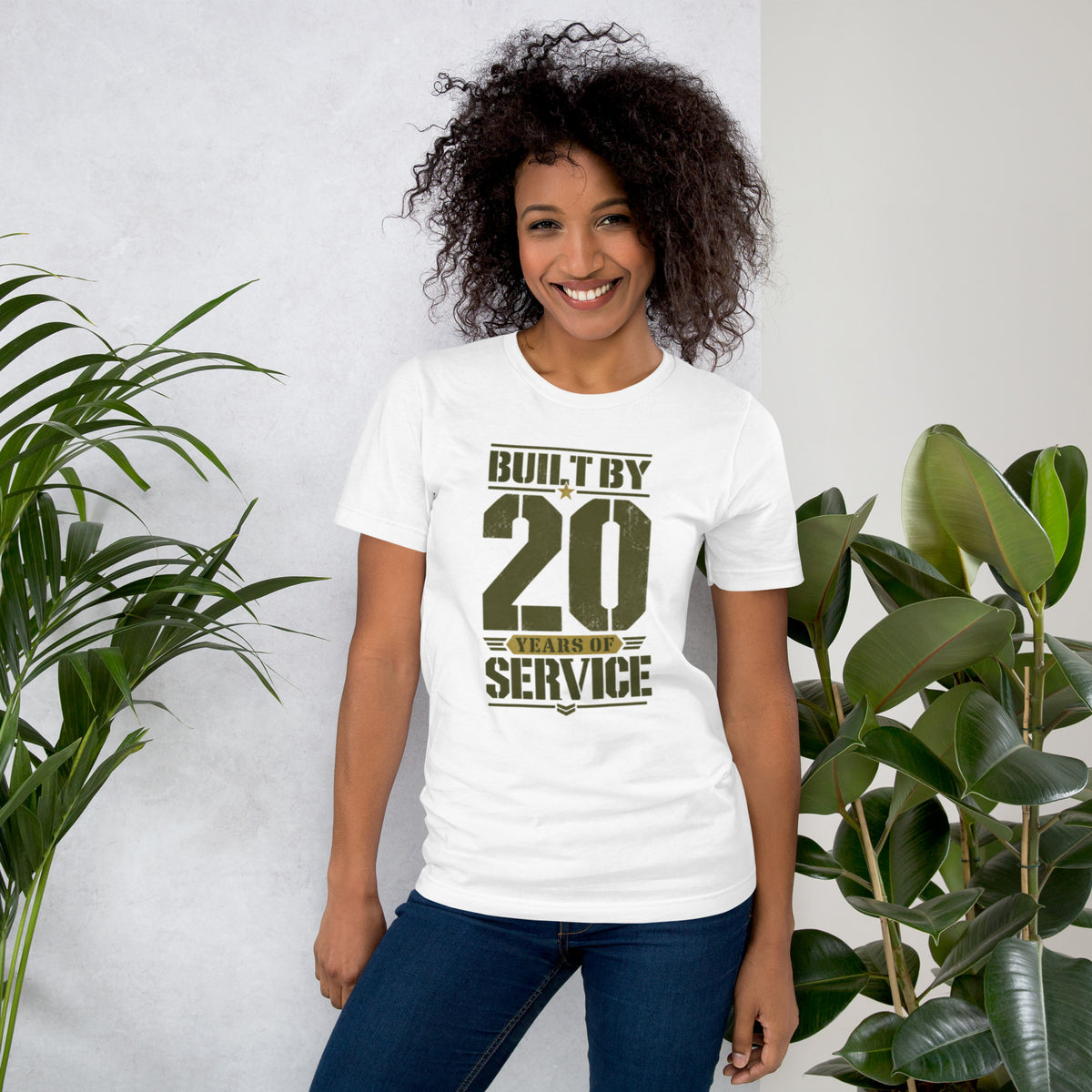 Built By 20 Years of Service T-Shirt in White, front, Twenty & Out