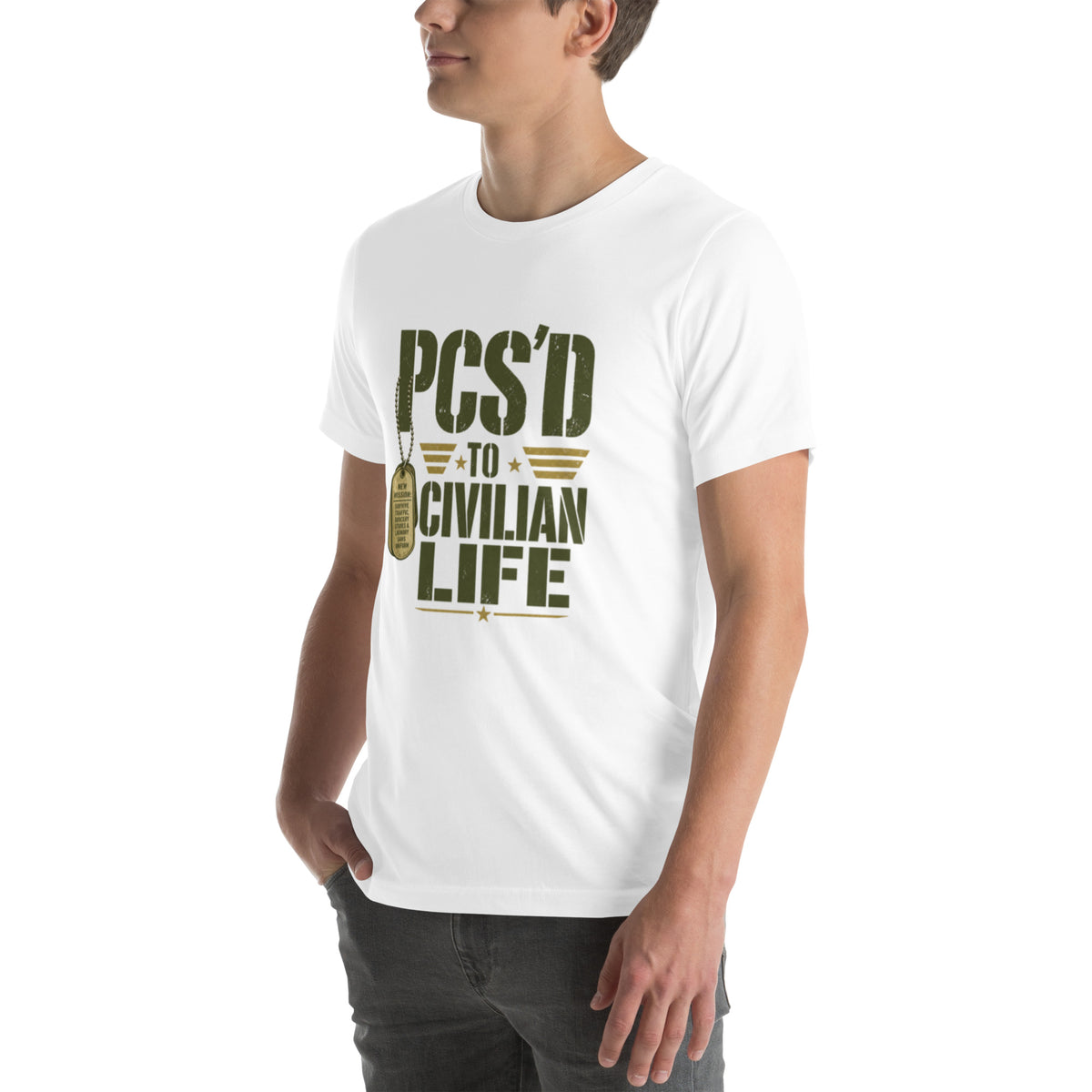 PCS'd to Civilian Life T-Shirt in White, left front, Twenty & Out
