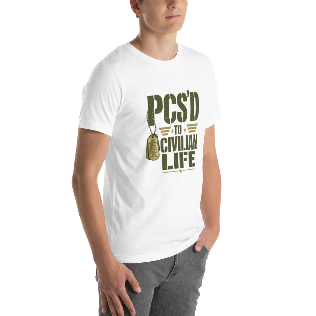 PCS'd to Civilian Life T-Shirt in White, right front, Twenty & Out