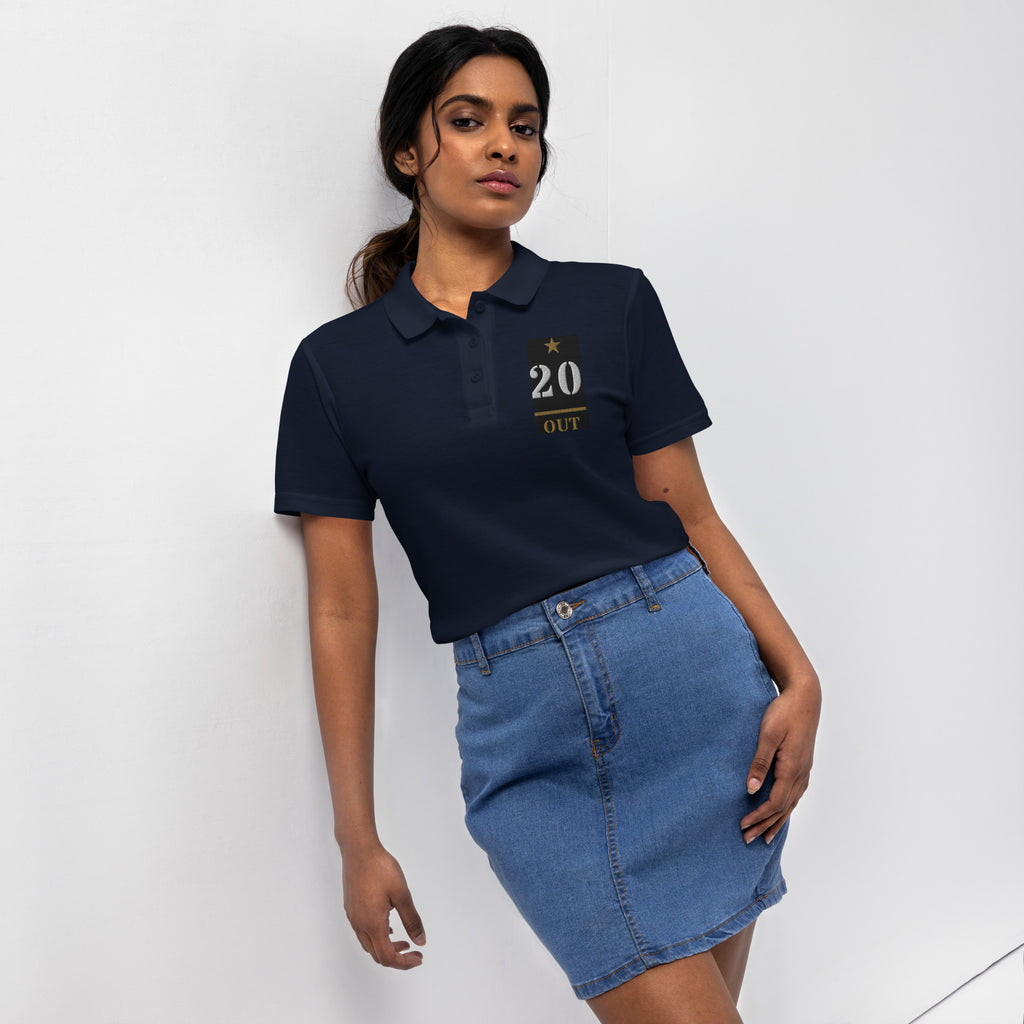 20 Plus & Out Women's Polo, Dark in Navy, front, Twenty & Out