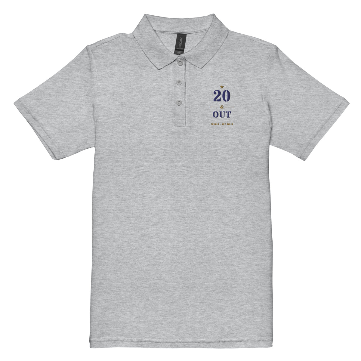 20 Plus & Out Women's Polo, Light in Sport Grey, front, Twenty & Out